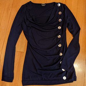 Navy cowl neck button sweater